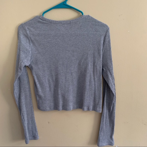 Topshop Grey Long Sleeve Cropped Top - Picture 4 of 6